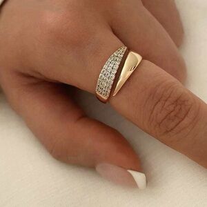 18K Gold Plated Zirconia Adjustable Gold Ring, Gold Cubic Zirconia Wrap Ring